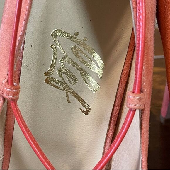 Clef Genuine Suede Leather Stiletto Pumps Made in Italy Coral Ankle Lace - Picture 9 of 13